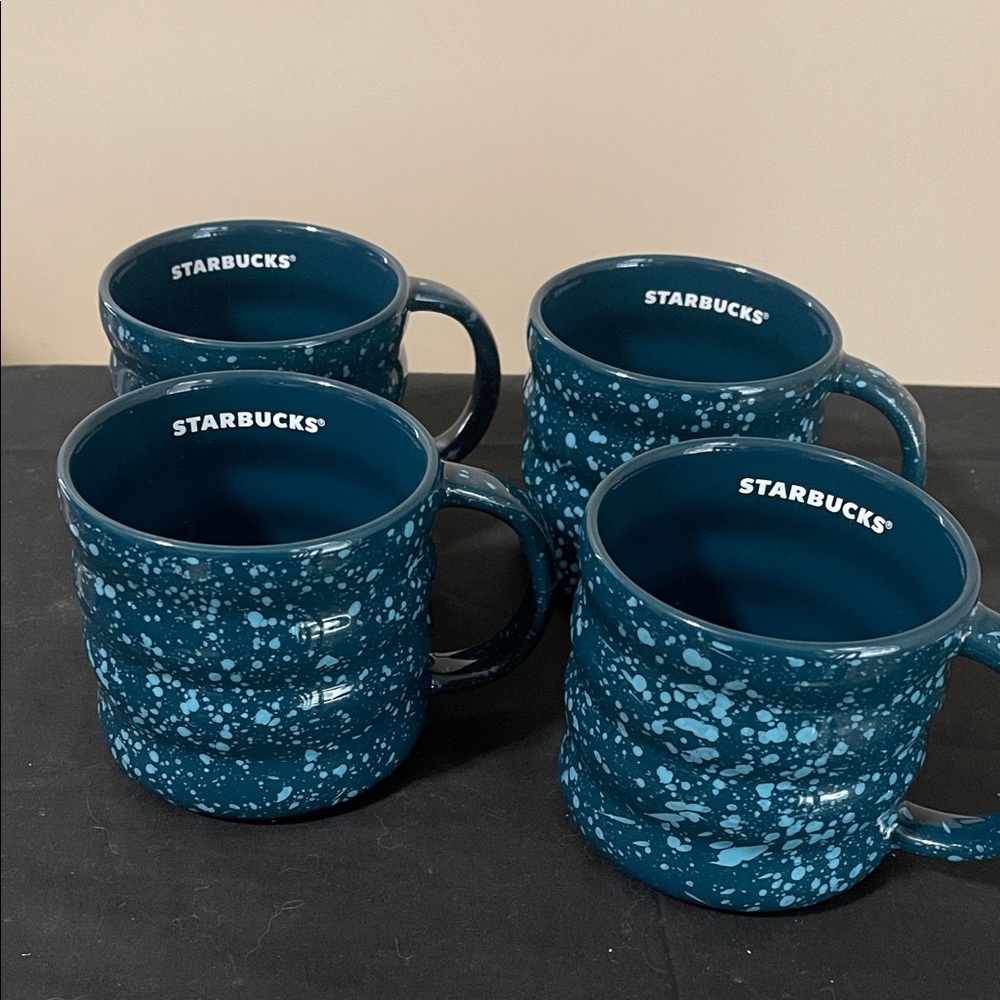 Starbucks 2023 Set of 4 Peacock Blue 12 Fl Oz Coffee Mugs
